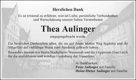 Traueranzeige von Thea Aulinger von SÜDWEST PRESSE Ausgabe Ulm/Neu-Ulm