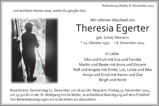 Traueranzeige von Theresia Egerter von Schwäbische Tagblatt