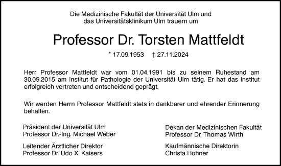 Traueranzeige von Torsten Mattfeldt von SÜDWEST PRESSE Ausgabe Ulm/Neu-Ulm