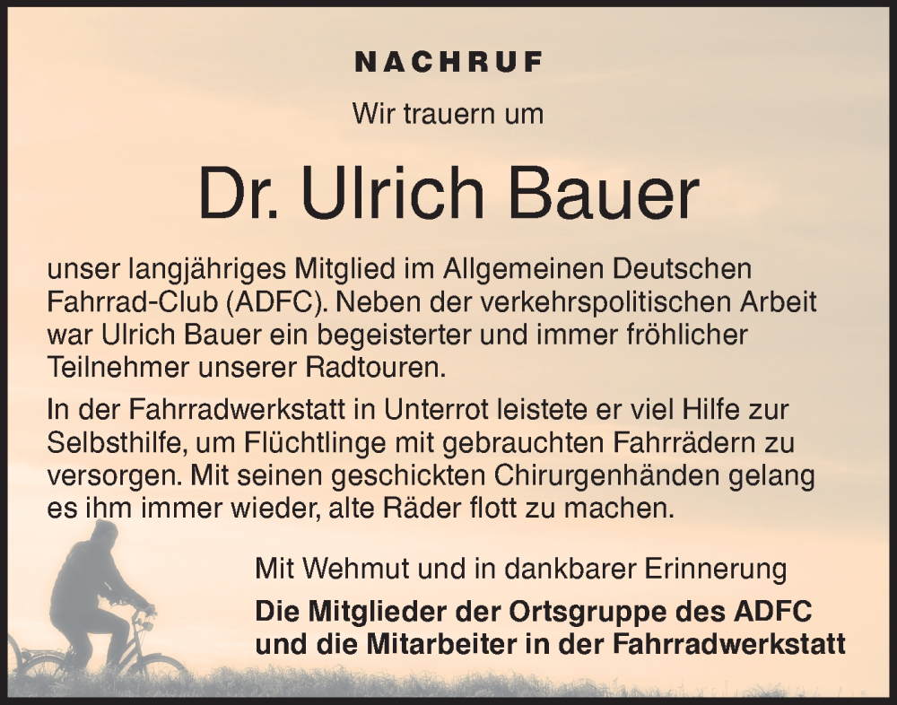  Traueranzeige für Ulrich Bauer vom 04.12.2024 aus Rundschau Gaildorf