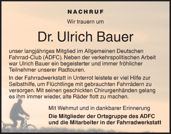 Traueranzeige von Ulrich Bauer von Rundschau Gaildorf