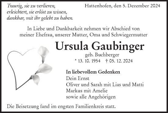 Traueranzeige von Ursula Gaubinger von NWZ Neue Württembergische Zeitung