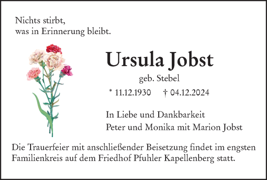 Traueranzeige von Ursula Jobst von SÜDWEST PRESSE Ausgabe Ulm/Neu-Ulm/Neu-Ulmer Zeitung