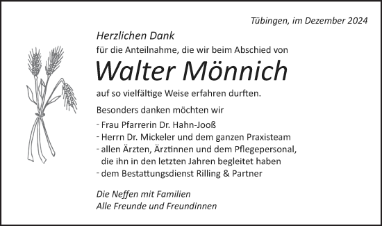 Traueranzeige von Walter Mönnich von Schwäbische Tagblatt