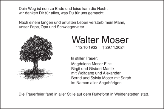 Traueranzeige von Walter Moser von SÜDWEST PRESSE Ausgabe Ulm/Neu-Ulm