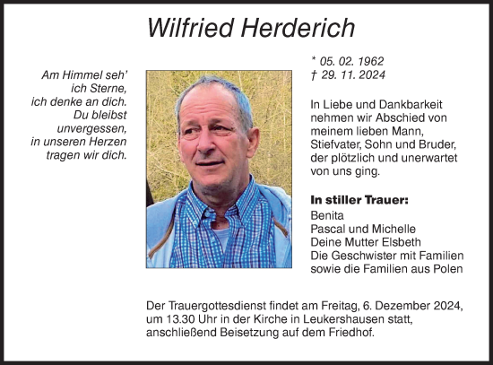 Traueranzeige von Wilfried Herderich von Hohenloher Tagblatt/Haller Tagblatt