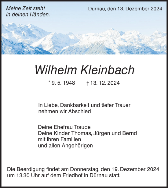 Traueranzeige von Wilhelm Kleinbach von NWZ Neue Württembergische Zeitung