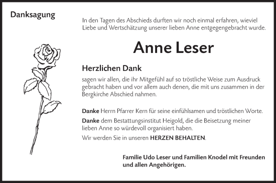 Traueranzeige von Anne Leser von Haller Tagblatt