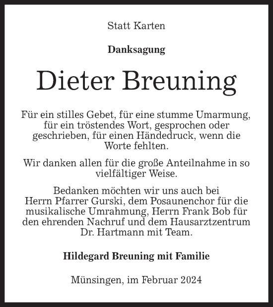 Traueranzeige von Dieter Breuning von Alb-Bote/Metzinger-Uracher Volksblatt