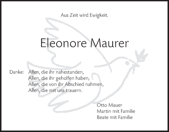 Traueranzeige von Eleonore Maurer von NWZ Neue Württembergische Zeitung