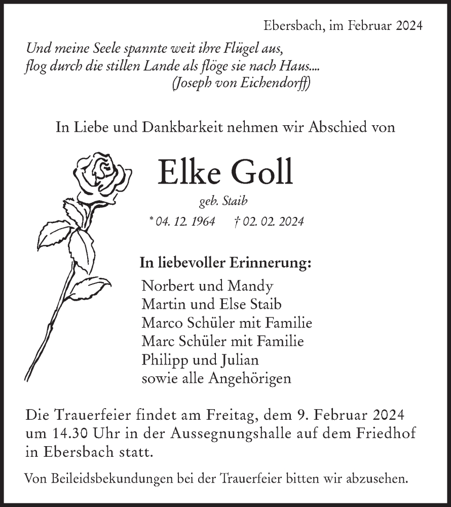  Traueranzeige für Elke Goll vom 07.02.2024 aus NWZ Neue Württembergische Zeitung