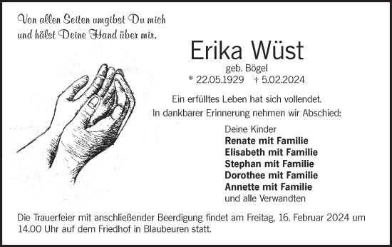 Traueranzeige von Erika Wüst von SÜDWEST PRESSE Ausgabe Ulm/Neu-Ulm