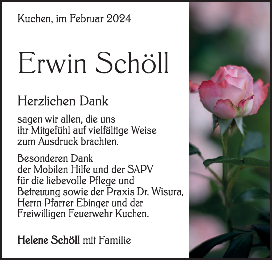 Traueranzeige von Erwin Schöll von Geislinger Zeitung