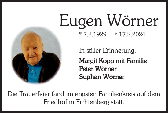 Traueranzeige von Eugen Wörner von Rundschau Gaildorf