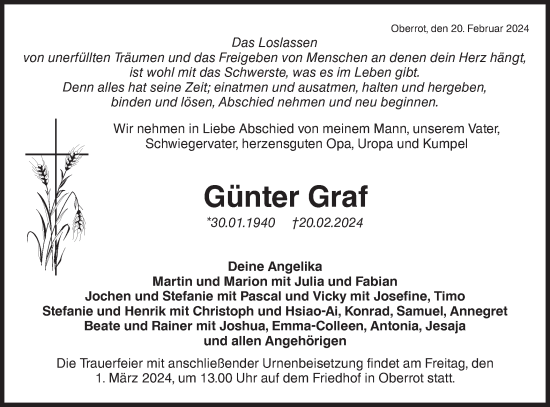 Traueranzeige von Günter Graf von Rundschau Gaildorf