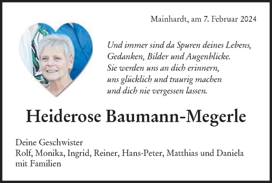 Traueranzeige von Heiderose Baumann-Megerle von Haller Tagblatt