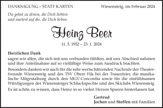 Traueranzeige von Heinz Beer von Geislinger Zeitung