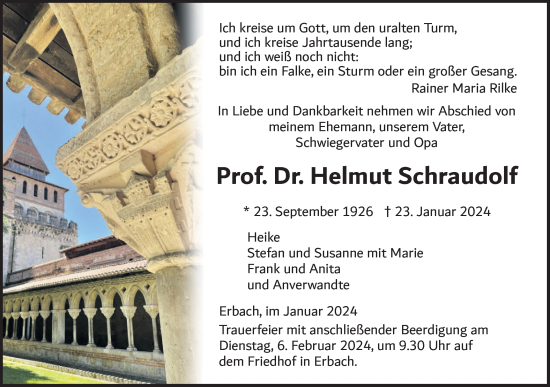 Traueranzeige von Helmut Schraudolf von SÜDWEST PRESSE Ausgabe Ulm/Neu-Ulm