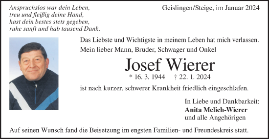 Traueranzeige von Josef Wierer von Geislinger Zeitung