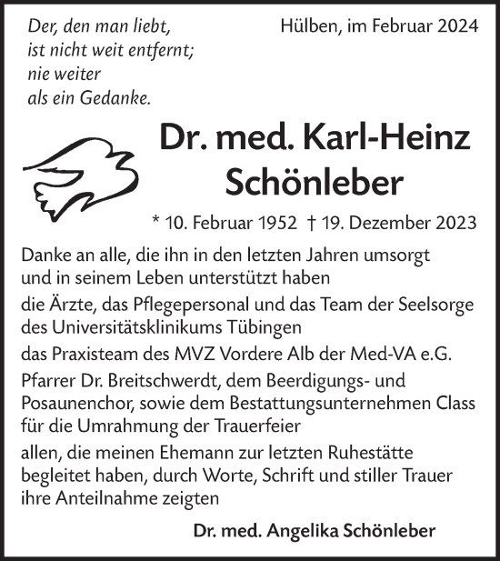 Traueranzeige von Karl-Heinz Schönleber von Alb-Bote/Metzinger-Uracher Volksblatt