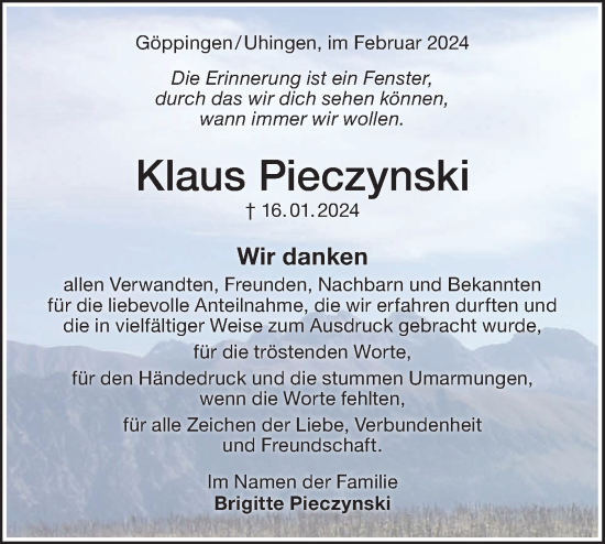 Traueranzeige von Klaus Pieczynski von NWZ Neue Württembergische Zeitung