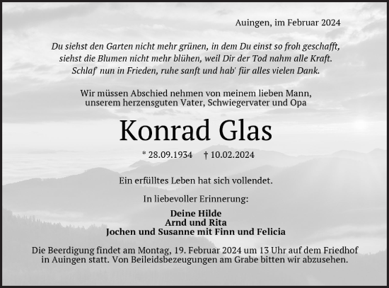 Traueranzeige von Konrad Glas von Alb-Bote/Metzinger-Uracher Volksblatt