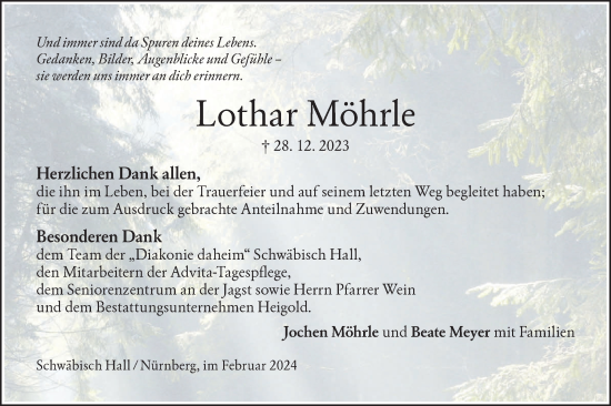 Traueranzeige von Lothar Möhrle von Haller Tagblatt