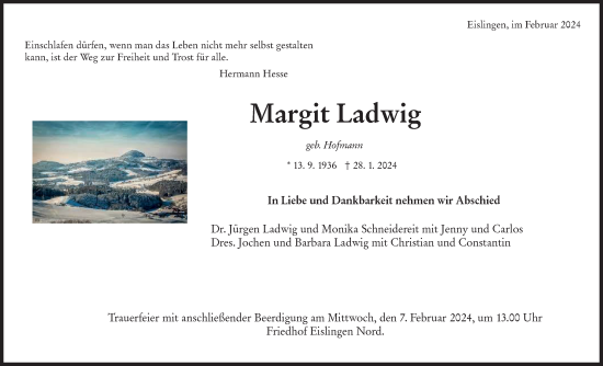 Traueranzeige von Margit Ladwig von NWZ Neue Württembergische Zeitung