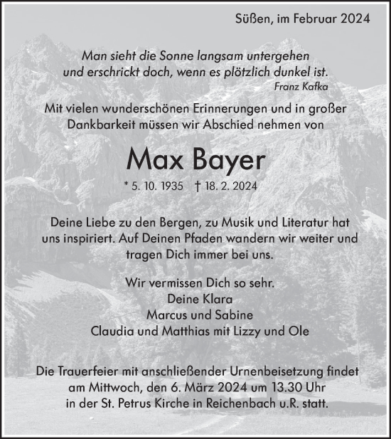 Traueranzeige von Max Bayer von NWZ Neue Württembergische Zeitung