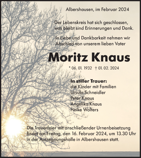 Traueranzeige von Moritz Knaus von NWZ Neue Württembergische Zeitung