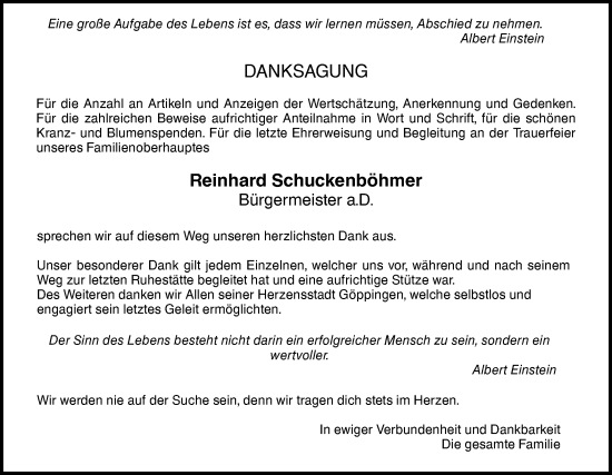 Traueranzeige von Reinhard Schuckenböhmer von NWZ Neue Württembergische Zeitung