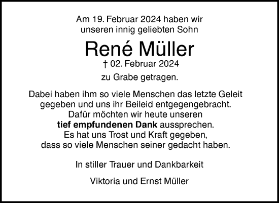 Traueranzeige von Rene Müller von SÜDWEST PRESSE Ausgabe Ulm/Neu-Ulm