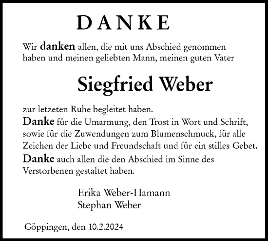 Traueranzeige von Siegfried Weber von NWZ Neue Württembergische Zeitung