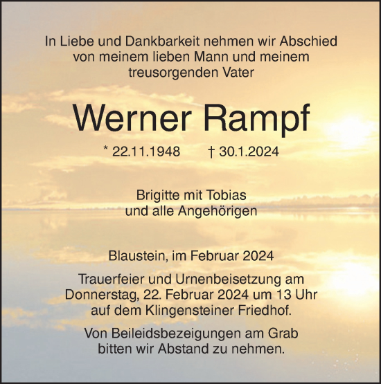 Traueranzeige von Werner Rampf von SÜDWEST PRESSE Ausgabe Ulm/Neu-Ulm