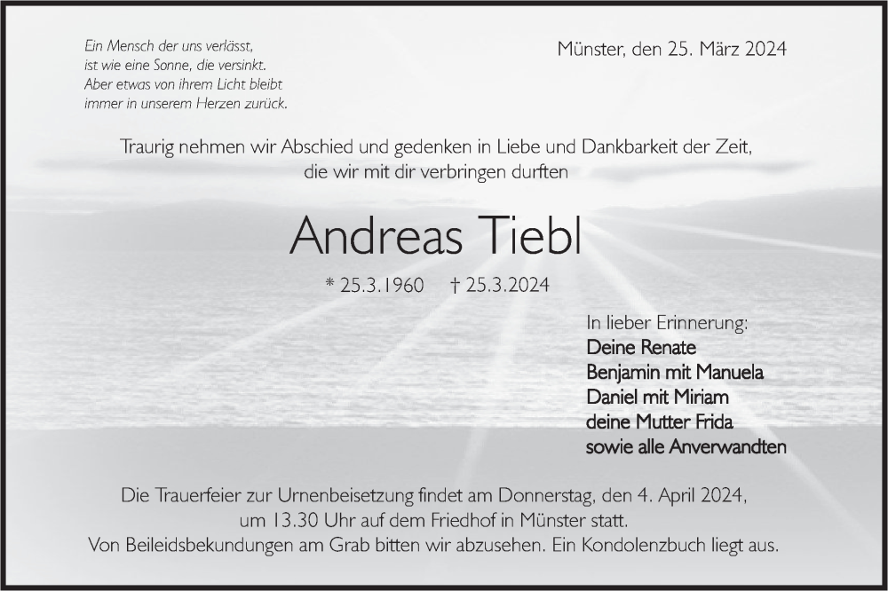  Traueranzeige für Andreas Tiebl vom 30.03.2024 aus Rundschau Gaildorf