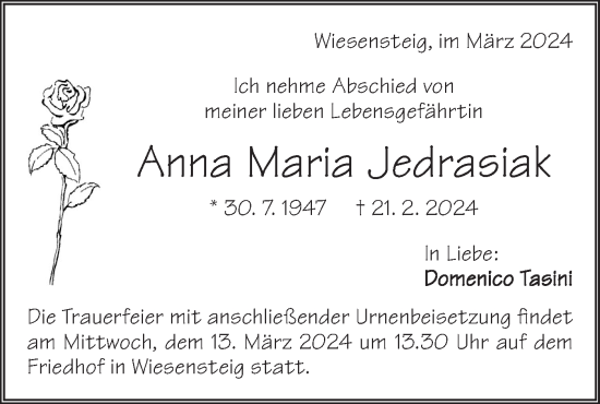 Traueranzeige von Anna Maria Jedrasiak von Geislinger Zeitung