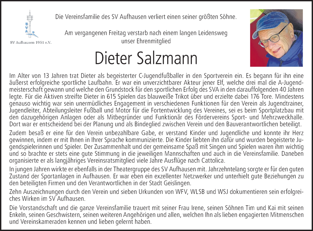 Traueranzeige für Dieter Salzmann vom 27.03.2024 aus Geislinger Zeitung