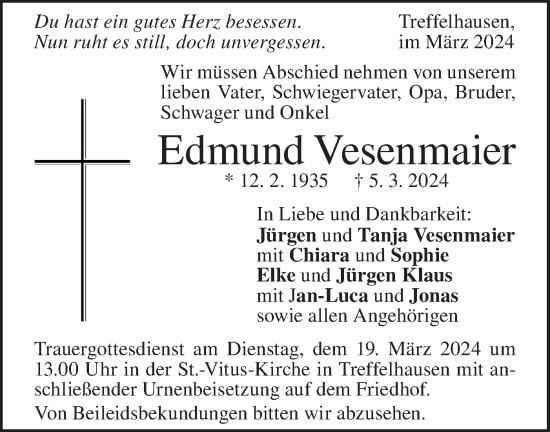 Traueranzeige von Edmund Vesenmaier von Geislinger Zeitung