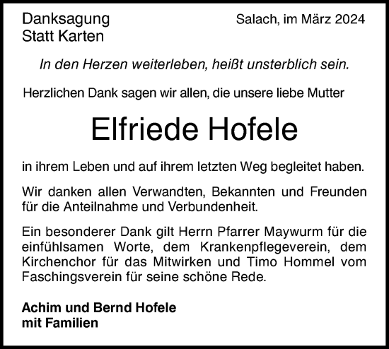 Traueranzeige von Elfriede Hofele von NWZ Neue Württembergische Zeitung