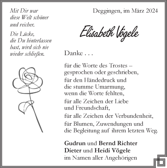 Traueranzeige von Elisabeth Vögele von Geislinger Zeitung