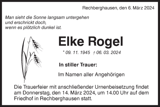 Traueranzeige von Elke Rogel von NWZ Neue Württembergische Zeitung