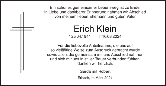 Traueranzeige von Erich Klein von SÜDWEST PRESSE Ausgabe Ulm/Neu-Ulm