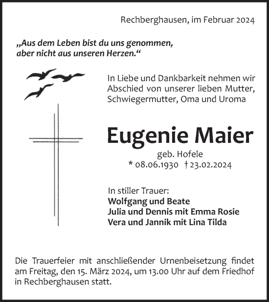 Traueranzeige von Eugenie Maier von NWZ Neue Württembergische Zeitung