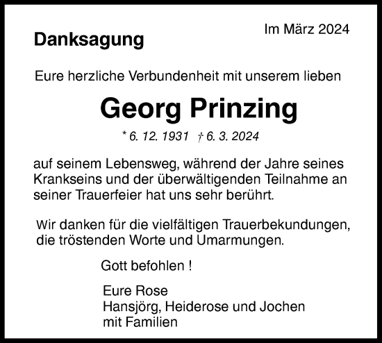 Traueranzeige von Georg Prinzing von NWZ Neue Württembergische Zeitung/Geislinger Zeitung