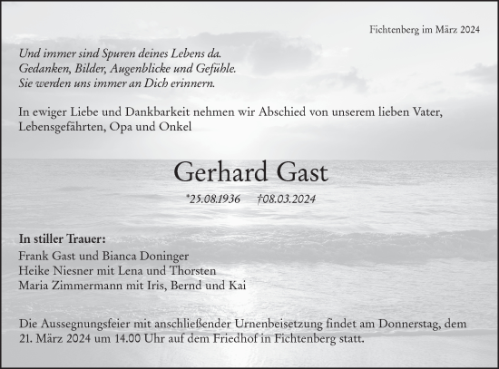 Traueranzeige von Gerhard Gast von Rundschau Gaildorf