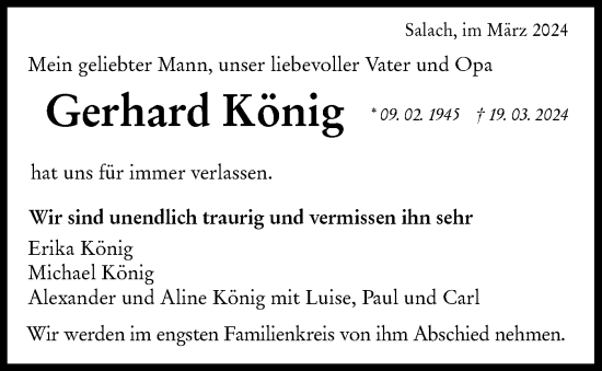 Traueranzeige von Gerhard König von NWZ Neue Württembergische Zeitung