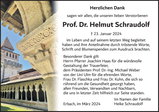 Traueranzeige von Helmut Schraudolf von SÜDWEST PRESSE Ausgabe Ulm/Neu-Ulm