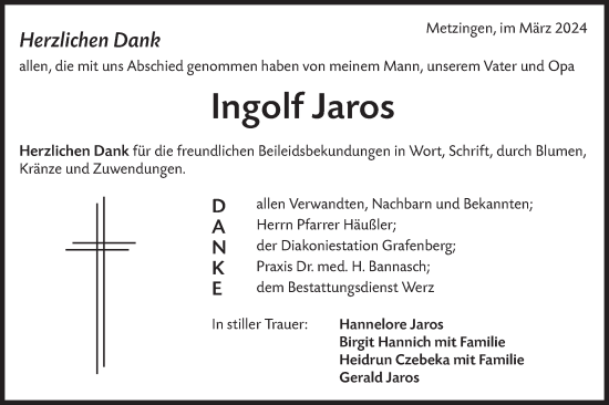 Traueranzeige von Ingolf Jaros von SÜDWEST PRESSE/SÜDWEST PRESSE