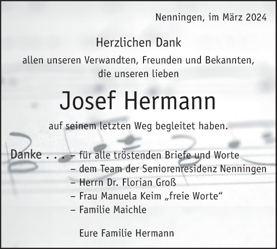 Traueranzeige von Josef Hermann von Geislinger Zeitung