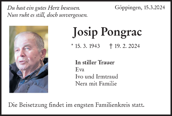 Traueranzeige von Josip Pongrac von NWZ Neue Württembergische Zeitung